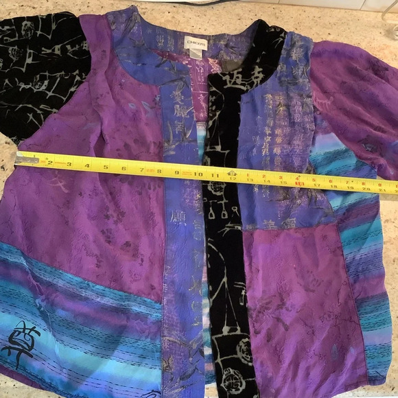Chico’s Silk Topper Cardigan Size 2 (Large) Purple and Black - Picture 7 of 7